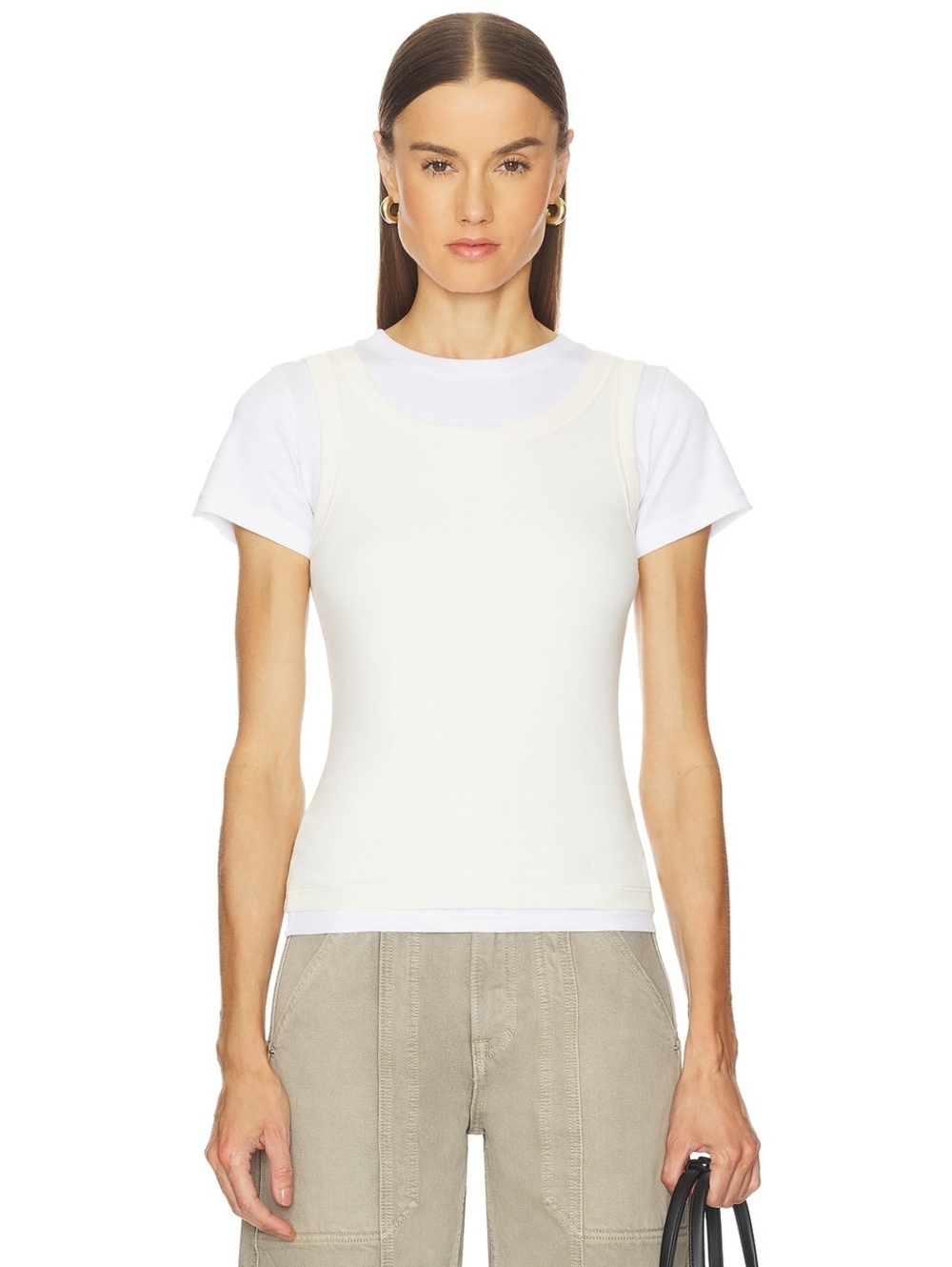 Grlfrnd Layered Short Sleeve Tee in White & Bone